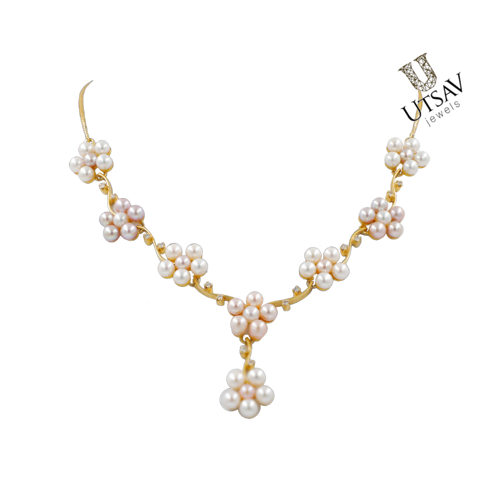 18k Pearl And Diamond Cluster Necklace