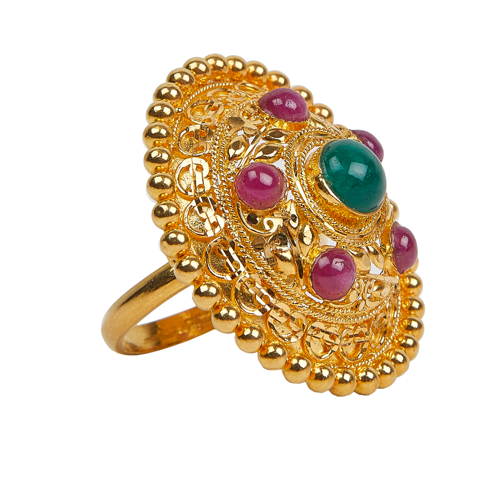 22K Emerald And Ruby Cocktail  Ring