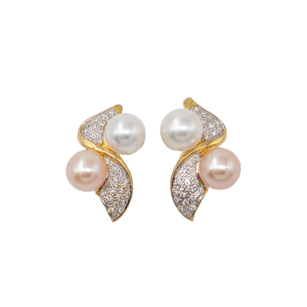 18K Aylin Pink Pearl, White Pearl And Diamond Tops