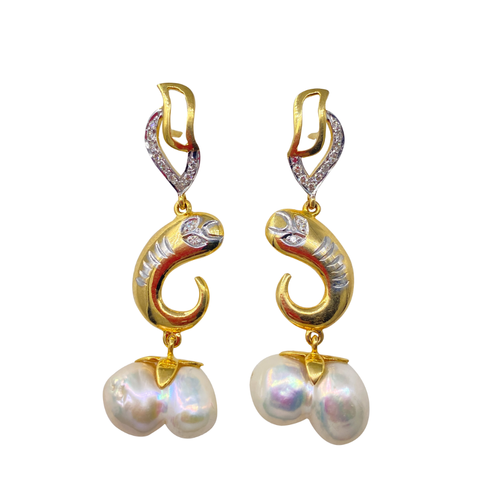 18K Divine Pearl And Diamond Ganesh Earrings