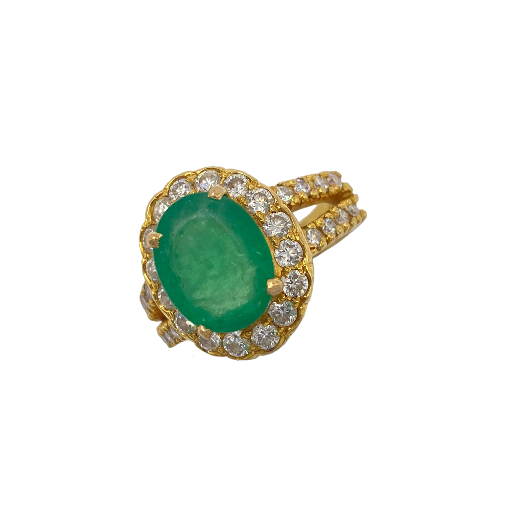 18K Emerald And Diamond Twin Ring