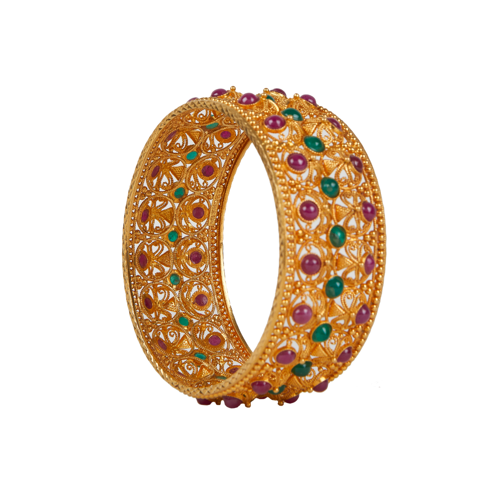 22k  Emerald And Ruby Jaali Bangle