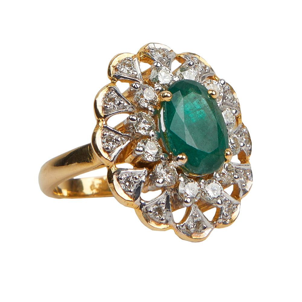 18 Emerald and Diamond Cocktail Ring