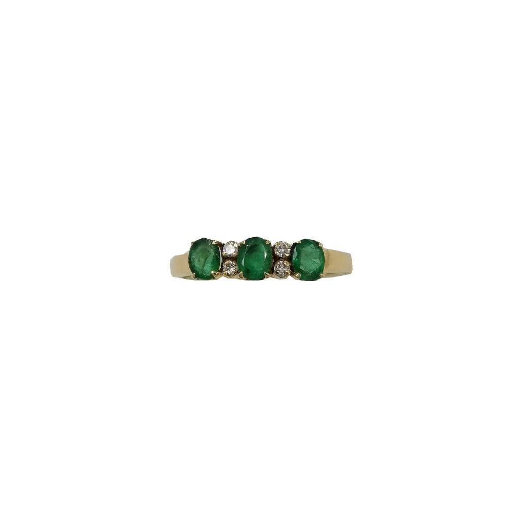 14K Emerald And Diamond Row Ring