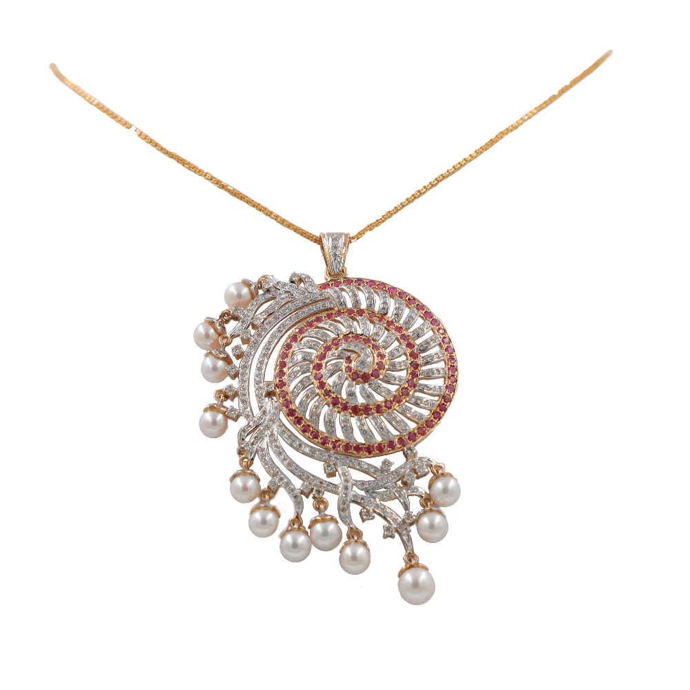 14k Ruby, Pearl and Diamond Spiral Pendant